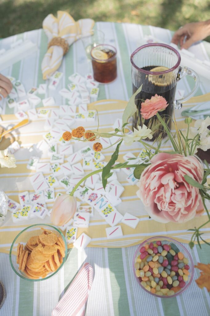 Holy Mahj Mahjong gathering in Charleston with colorful tiles and stylish tablescape