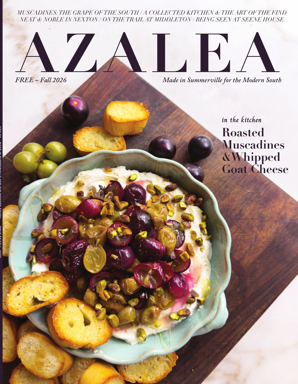 AZALEA Magazine Fall 2026 cover — Roasted Muscadines & Whipped Goat Cheese
