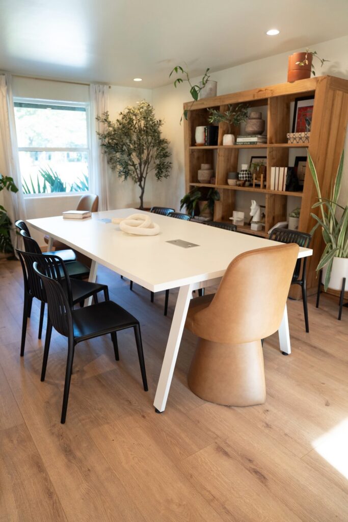 The long white community table at Seene House